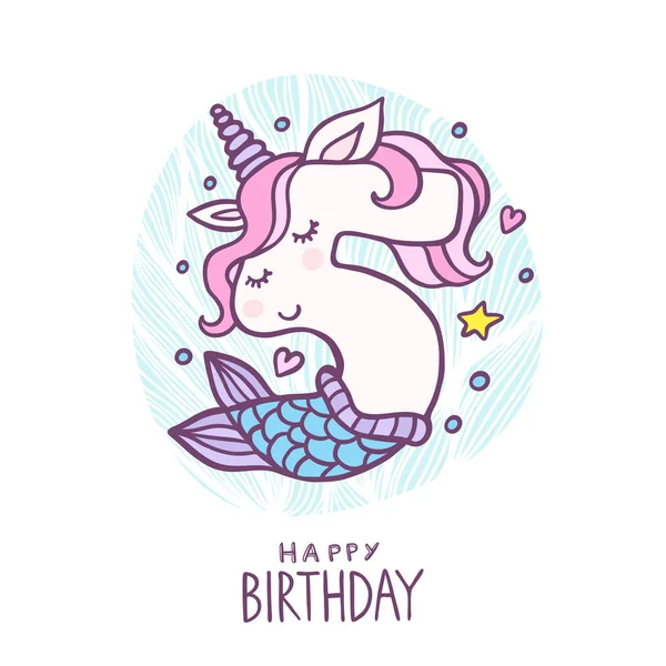 Schattig nummer vijf zeemeermin Unicorn karakter vectorillustratie — Stockvector