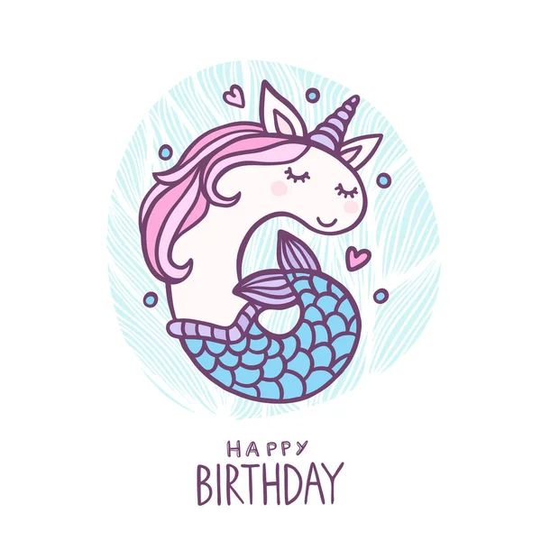 Cute # 6 Mermaid Unicorn Character Vector Illustration - Stok Vektor