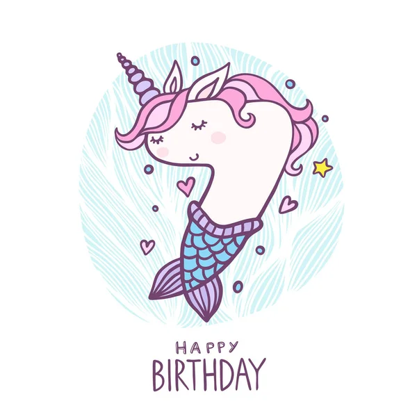 Schattig nummer zeven zeemeermin Unicorn karakter vectorillustratie — Stockvector