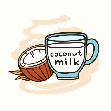 Fincan Doodle Vektör İllüstrasyon Hindistan Cevizi Sütü