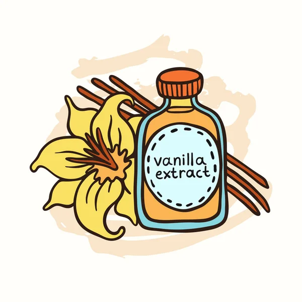 Doodle Vanilla Extract In Bottle On White Background — Stock Vector