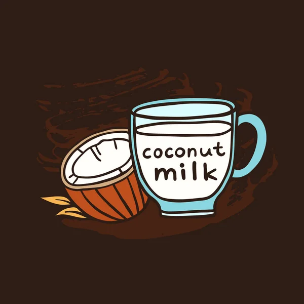 Kokosmelk in beker doodle vector illustratie — Stockvector