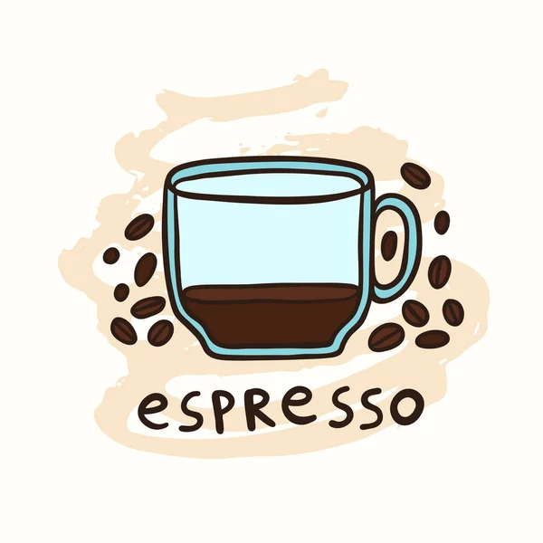 Половина чашки эспрессо и векторной иллюстрации кофейных зерен — стоковый вектор