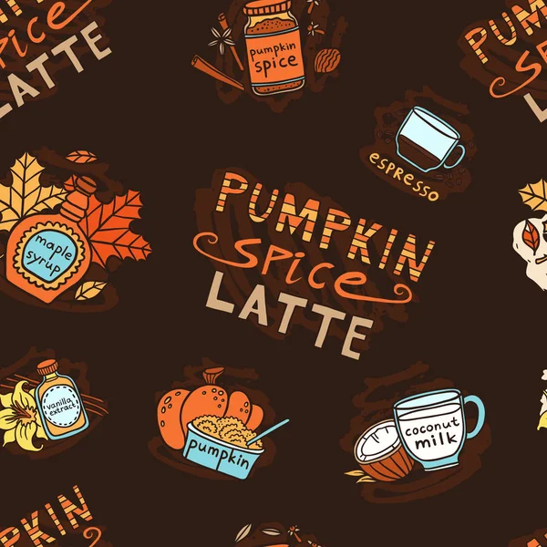 Pompoen Spice Latte naadloze patroon — Stockvector