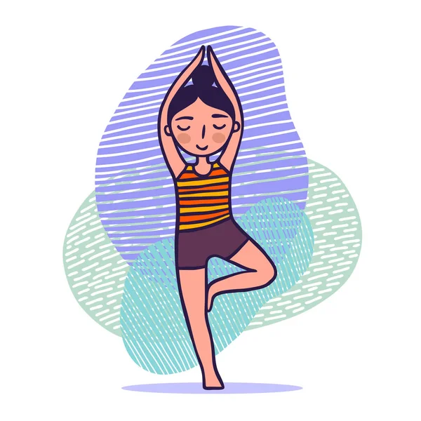 Sevimli kız yoga poz — Stok Vektör