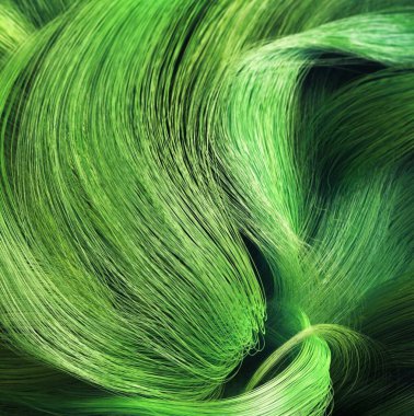 Uzun parlak dalgalı saç stilinin yakın çekimi.