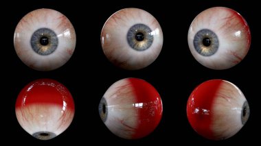 Farklı açılardan farklı renkli gözlerin toplanması, siyah arkaplan üzerinde izole edilmiş