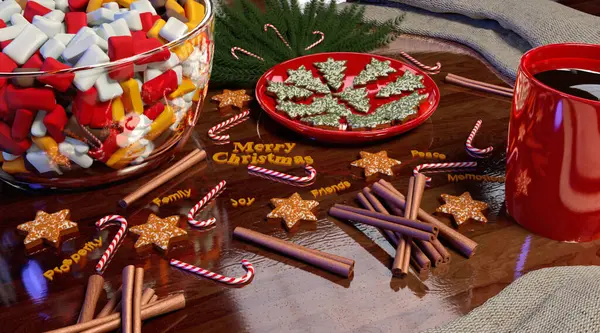 Close Van Mooie Decoratieve Kerstversiering Kerstmis Kleurrijke Snoep Glazen Pot Stockafbeelding