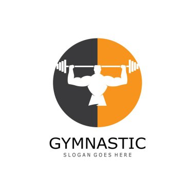 Vücut Geliştirici Logo Şablonu. Spor Etiketi, Jimnastik Rozeti, Spor Logosu Tasarımı için Vektör nesnesi ve Simgeler