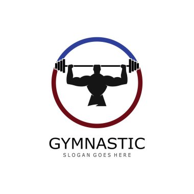 Vücut Geliştirici Logo Şablonu. Spor Etiketi, Jimnastik Rozeti, Spor Logosu Tasarımı için Vektör nesnesi ve Simgeler