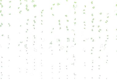 Müzik elementleriyle açık yeşil vektör deseni. Soyut tarzda dekoratif tasarım ve müzik şekilleri. Müzisyenlerin web siteleri için desen.