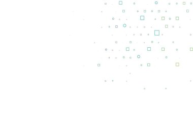 Işık çok renkli, gökkuşağı vektör desenli küreler, kareler. Parlak, soyut çemberler ve küpler çizilmiş bir resim. Suyun deseni, yağmur damlaları.