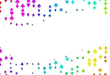 Açık Çokrenkli, iskambil kağıtlı Gökkuşağı vektör dokusu. Kalplerin, maça, sinek ve elmasların işaretleriyle renkli bir değişim. Reklam, poster ve kumar siteleri için tasarım.