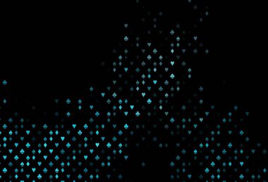 Oyun kartlarıyla koyu mavi vektör dokusu. Kalplerin, maça, sinek ve elmasların bulanık dekoratif tasarımı. Kitapçıklar, kumarhanelerin broşürleri..