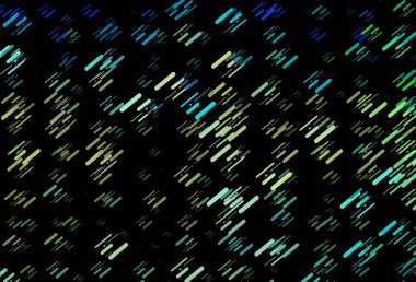 Koyu mavi, uzun çizgileri olan sarı vektör arkaplan. Renkli çubuklarla gösterişli soyut çizimler. Web siteleri, iniş sayfaları için desen.