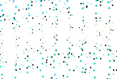 Açık mavi, çemberli çokgen şeklinde sarı vektör deseni. Renkli daireler, üçgenler, dikdörtgenler. İş ilanları, broşürler, broşürler için desen