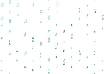 Açık Mavi, müzik sembollü yeşil vektör arkaplan. Melodi tuşları olan modern soyut çizimler. Fasion dergileri için şablon.