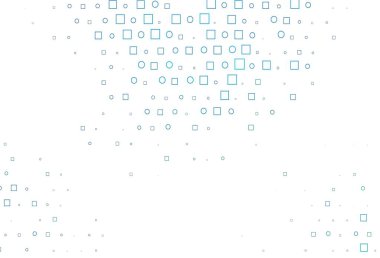 Açık mavi, küreli, kareli yeşil vektör deseni. Renkli daireler, dikdörtgenler ile soyut arkaplan. Posterler, afişler için tasarım.