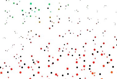 Açık yeşil, kırmızı vektör dokusunda daireler ve küplerle. Soyut tarzda dekoratif tasarım, çizgiler, noktalar, küplerle. Reklamınız, posteriniz, afişiniz için en iyi tasarım.