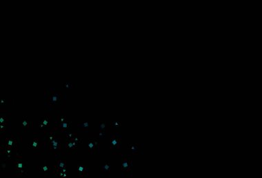 Koyu mavi, yeşil vektör arka plan, üçgenler, daireler, küpler. Küreler, kareler ve çizgilerle soyut çizimler. İş ilanınız için akıllı tasarım.