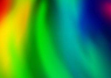 Gökkuşağı renk vektör arkaplanındaki kıvrımlı ışık ışınları. Gradyan bulanıklığı olan modern illüstrasyon