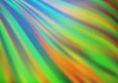 Gökkuşağı renk vektör arkaplanındaki kıvrımlı ışık ışınları. Gradyan bulanıklığı olan modern illüstrasyon