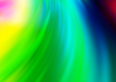 Gökkuşağı renk vektör arkaplanındaki kıvrımlı ışık ışınları. Gradyan bulanıklığı olan modern illüstrasyon