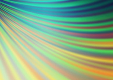 Gökkuşağı renk vektör arkaplanındaki kıvrımlı ışık ışınları. Gradyan bulanıklığı olan modern illüstrasyon