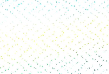 Açık Mavi, müzik sembollü sarı vektör arkaplan. Melodi tuşları olan modern soyut çizimler. Okul ilanı, kitapçıklar için şablon.