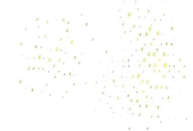 Açık yeşil, müzik notalı sarı vektör arkaplan. Melodi tuşları olan modern soyut çizimler. Duvar kağıtları için modern tasarım.