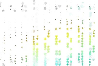 Açık yeşil, sarı vektör arkaplan ve xmas kar taneleri. Karla kaplanmış bulanık dekoratif tasarım. Şablon yeni yıl arkaplanı olarak kullanılabilir.