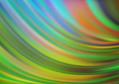 Gökkuşağı renk vektör arkaplanındaki kıvrımlı ışık ışınları. Gradyan bulanıklığı olan modern illüstrasyon