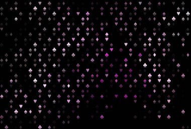 Kart sembollü koyu mor vektör deseni. Kupa, maça, sinek ve elmasların olduğu bir resim. Poker oyunları ve etkinlikler broşürleri için desen.