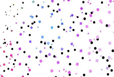 Işık Çokrenkli, gökkuşağı vektör arkaplanı üçgenler, daireler, küplerle. Daireler, çizgiler, rengarenk eşkenar dörtgenler. İniş sayfası için modern şablon.