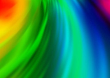 Gökkuşağı renk vektör arkaplanındaki kıvrımlı ışık ışınları. Gradyan bulanıklığı olan modern illüstrasyon