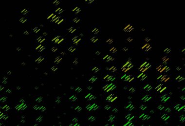 Koyu yeşil, tekrarlanan çubuklu sarı vektör şablonu. Renkli çubuklarla gösterişli soyut çizimler. İş ilanınız için akıllı tasarım.