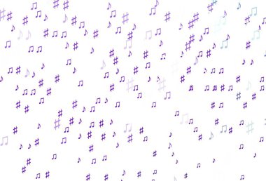 Müzik notalarıyla birlikte açık mor vektör arkaplanı. Melodi tuşları olan modern soyut çizimler. Müzisyenlerin web siteleri için desen.