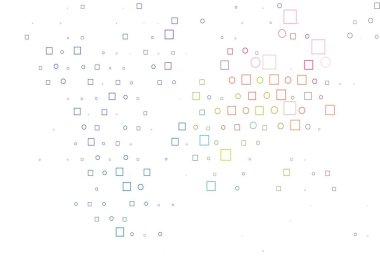 Aydınlık Çokrenkli, Gökkuşağı vektör kaplamalı daireler, küpler. Renkli daireleri, dikdörtgenleri olan soyut çizimler. Reklamlar, broşürler için desen.