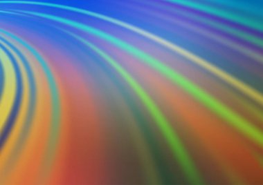 Gökkuşağı renk vektör arkaplanındaki kıvrımlı ışık ışınları. Gradyan bulanıklığı olan modern illüstrasyon