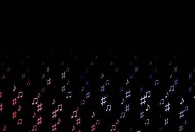 Koyu mavi, kırmızı vektör arkaplan ve notalar. Soyut tarzda dekoratif tasarım ve müzik şekilleri. Duvar kağıtları için modern tasarım.