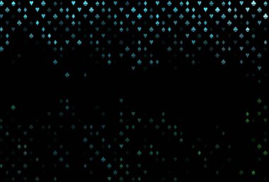 Koyu mavi, üzerinde kart sembolü olan yeşil vektör deseni. Kupa, maça, sinek ve elmasların olduğu bir resim. Kitapçıklar, kumarhanelerin broşürleri..