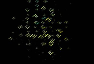 Koyu mavi, tekrarlanan çubuklu sarı vektör şablonu. Renkli çubuklarla gösterişli soyut çizimler. İş broşürleri, broşürler için desen.