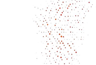 Kart sembollü hafif turuncu vektör deseni. Kalplerin, maça, sinek ve elmasların işaretleriyle renkli bir değişim. Poker oyunları ve etkinlikler broşürleri için desen.
