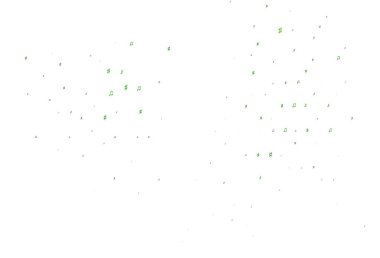 Müzik sembollü açık yeşil vektör arkaplanı. Renkli melodi sembolleri olan soyut çizimler. Festival broşürleri için desen.