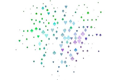 Açık Çokrenkli, kart işaretli Gökkuşağı vektör arkaplanı. Renkli resimler, kalpler, maça, sinek, elmas. Vegas 'ta parti ilanları, etkinlikler.