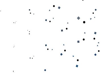 Dairesel çokgen biçiminde hafif BLUE vektör kapağı. Renkli daireler, üçgenler, kareler çizilmiş bir resim. İniş sayfası için modern şablon.