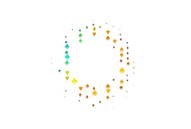 Poker sembollü açık siyah vektör şablonu. Kalplerin, maça, sinek ve elmasların bulanık dekoratif tasarımı. Kumarhanelerin kartvizitleri için şablon.