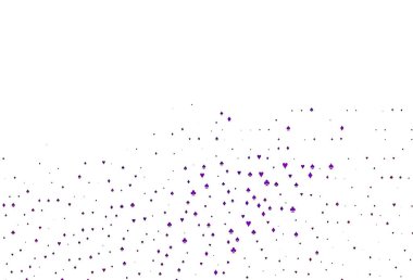 Kart işaretli hafif Mor vektör arkaplanı. Kalplerle, maça, sinek ve elmaslarla parlayan illüstrasyon. Kumarhane reklamınız için akıllı tasarım.