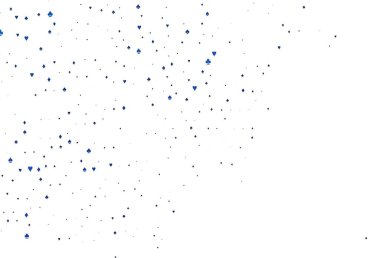 Kart işaretli hafif BLUE vektör arkaplanı. Renkli resimler, kalpler, maça, sinek, elmas. Vegas 'ta parti ilanları, etkinlikler.