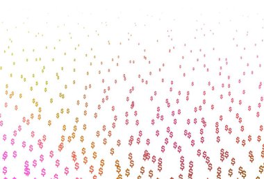 Açık Kırmızı, Dolar ile sarı vektör arkaplan. Beyaz arka planda tüm para birimlerinin renkli sembolleri. Piyasa reklamları, krediler için şablon.